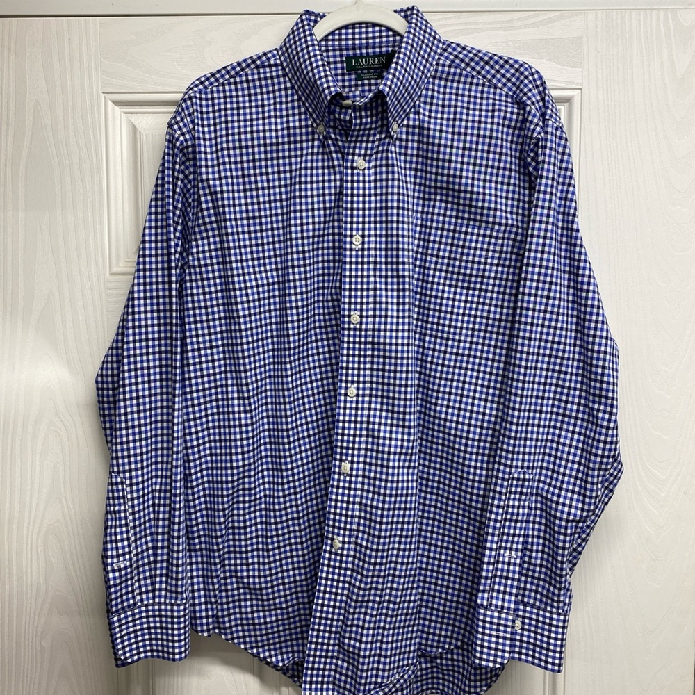 Lauren RALPH LAUREN Non-Iron Blue & White Gingham Check Button up Shirt Men's